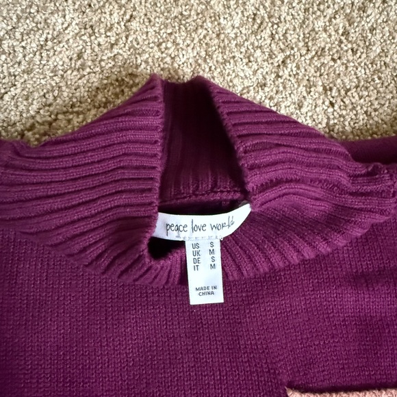 Peace Love World Purple Sweater with Pink Accent - Picture 2 of 2